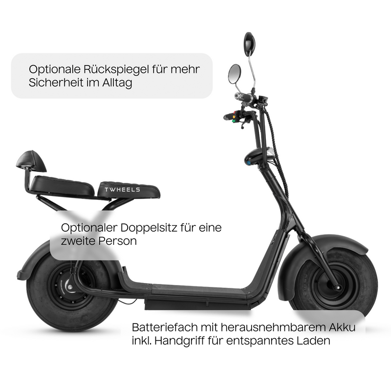 TWHEELS E-Roller in Matt-Schwarz mit bis zu 60 km Reichweite.