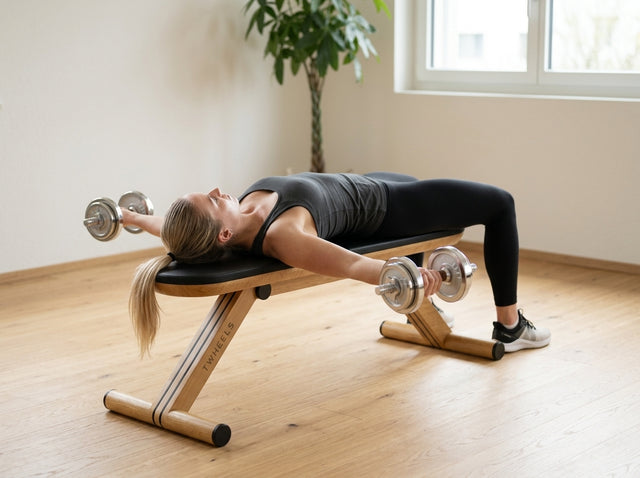 Fliegende auf der Flachbank (Chest Fly) auf dem Hantelbank aus Eichenholz – TWHEELS