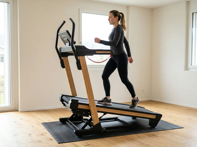 Incline Walking: zügig bergauf gehen auf dem Pro Laufband aus Eichenholz mit Steigung – TWHEELS