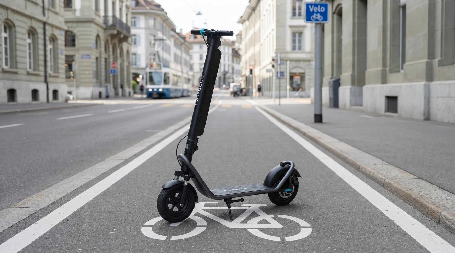 TWHEELS E-Scooter auf einem Schweizer Veloweg, Zulassung in der Schweiz