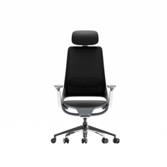 TWHEELS Bürostuhl ProActive mit schwarzem Air-Mesh-Rücken und Kopfstütze.