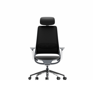 TWHEELS Bürostuhl ProActive mit schwarzem Air-Mesh-Rücken und Kopfstütze.