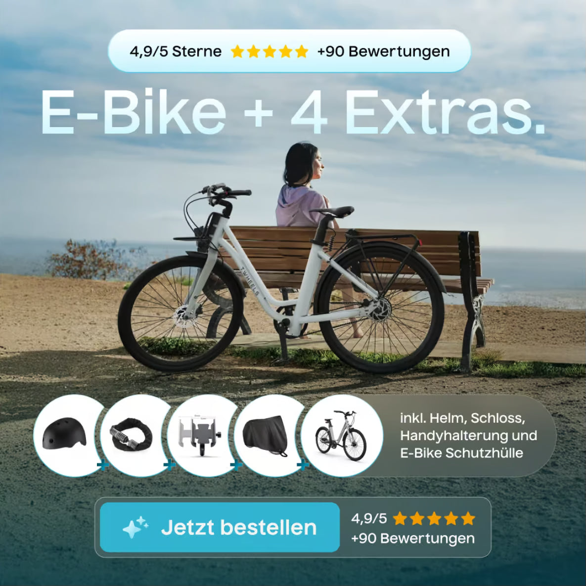 TWHEELS E-Bike City Classic in Schwarz mit tiefem Einstieg und LCD-Display.