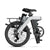 Schwarzer Gepäckträger am zusammengeklappten E-Bike City Faltrad, silberner Rahmen, schwarzer Sattel.