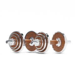 Ästhetisches TWHEELS Hantelset in Holzoptik fürs Home-Gym.