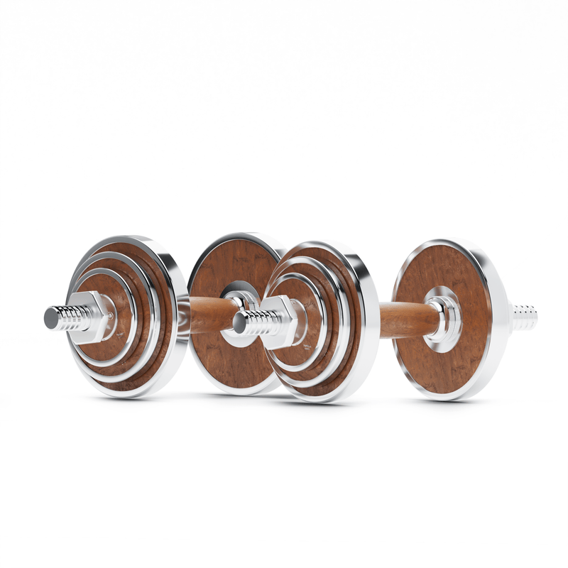 Ästhetisches TWHEELS Hantelset in Holzoptik fürs Home-Gym.