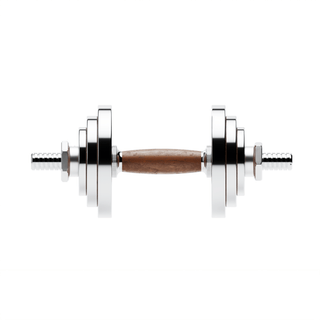 TWHEELS Hantel-Set in Holzoptik mit Ständer aus Walnussholz und polierten Griffen.