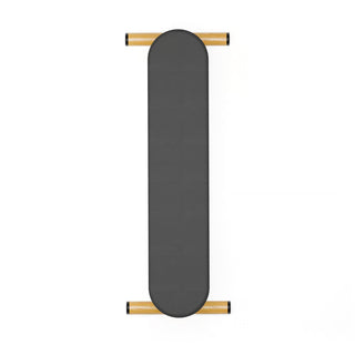 Elegante Hantelbank aus hellem Eichenholz mit dunkelgrauem Polster, schlankes, modernes Design.