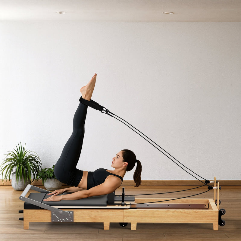 TWHEELS Pilates Reformer aus Ahornholz fürs Reformer-Training zu Hause.