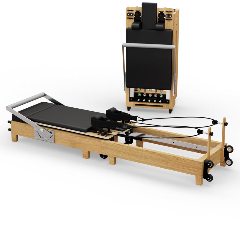 TWHEELS Pilates Reformer aus Ahornholz für ein Ganzkörper-Workout.