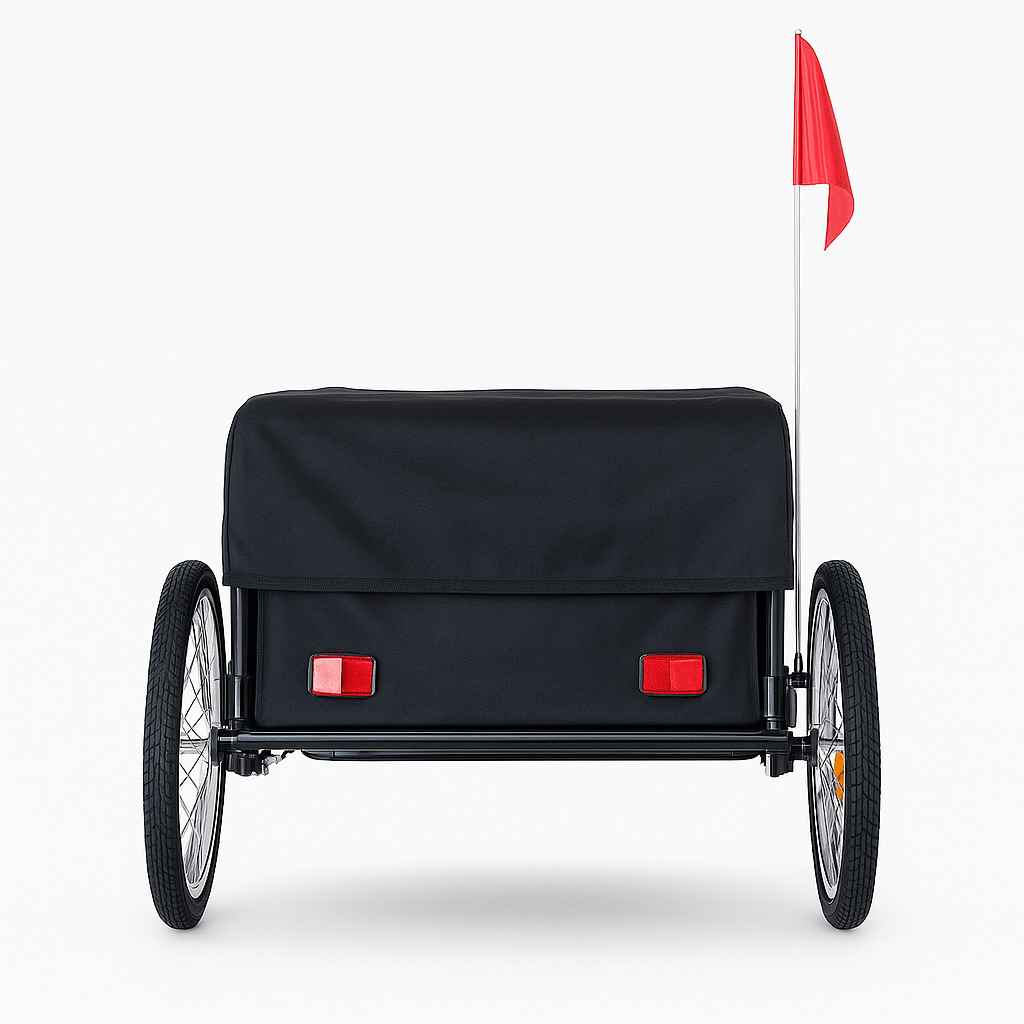 Schwarzer TWHEELS Veloanhänger mit zwei Rädern für E-Bike und Fahrrad.