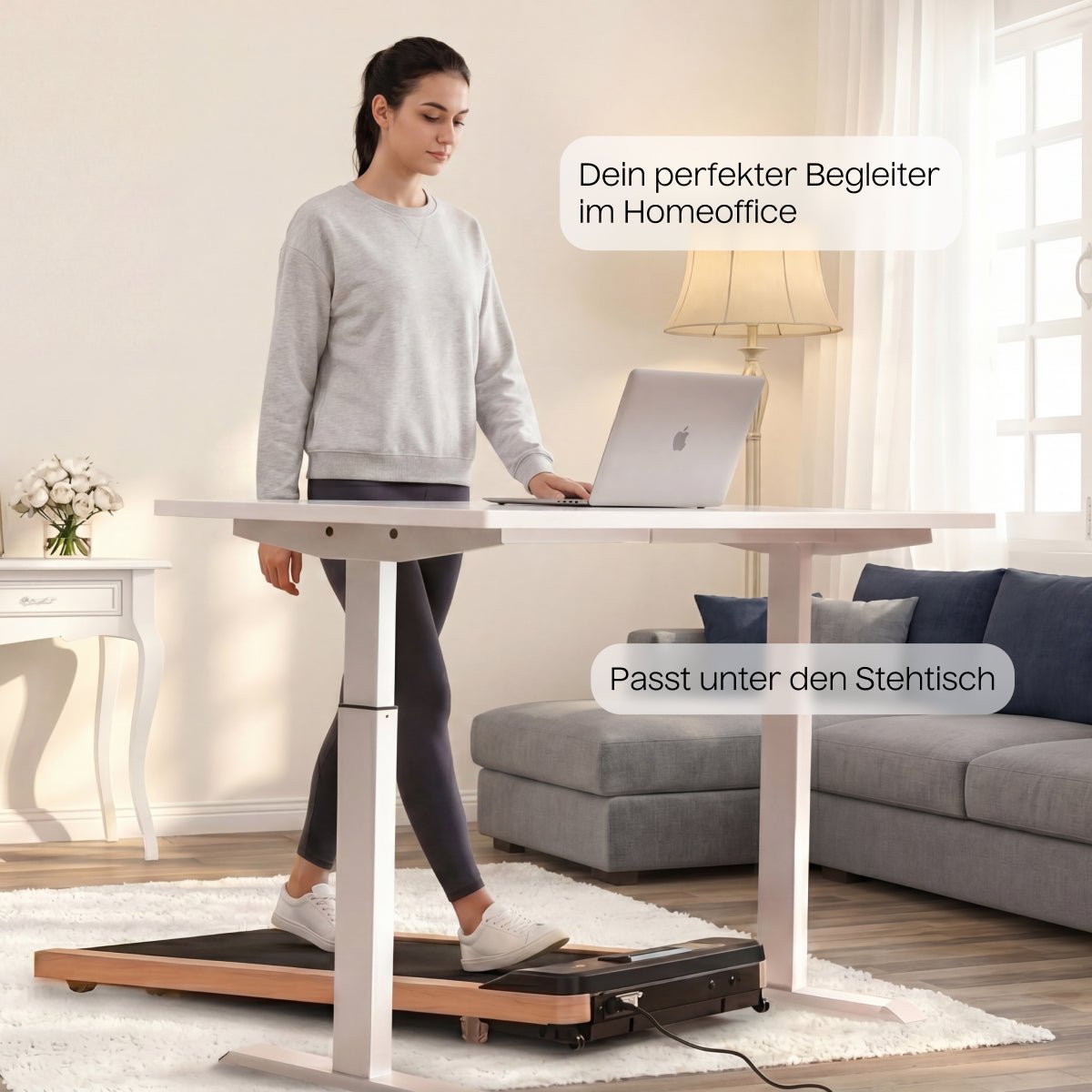 Kompaktes TWHEELS Walking Pad Laufband aus massivem Eichenholz fürs Büro und Zuhause.
