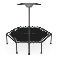 TWHEELS Fitness-Trampolin mit schwarzer Sprungfläche, T-Griff und Bungee-Federung auf weissem Hintergrund