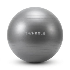 Grauer TWHEELS Fitnessball mit 75 cm Durchmesser auf weissem Hintergrund.