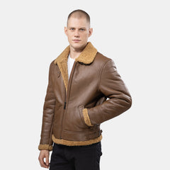 GÖTTIG Shearling-Lederjacke Camel, am Model in der Seitenansicht
