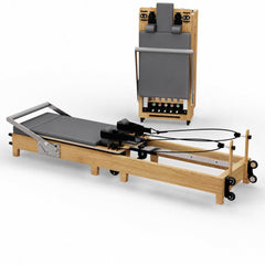 TWHEELS Pilates Reformer aus Ahornholz, aufgebaut und platzsparend gefaltet