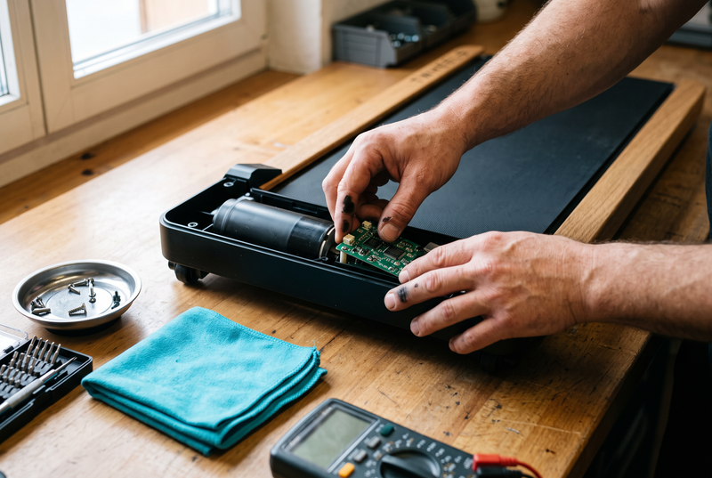 Mechaniker tauscht eine Platine in einem TWHEELS WalkingPad