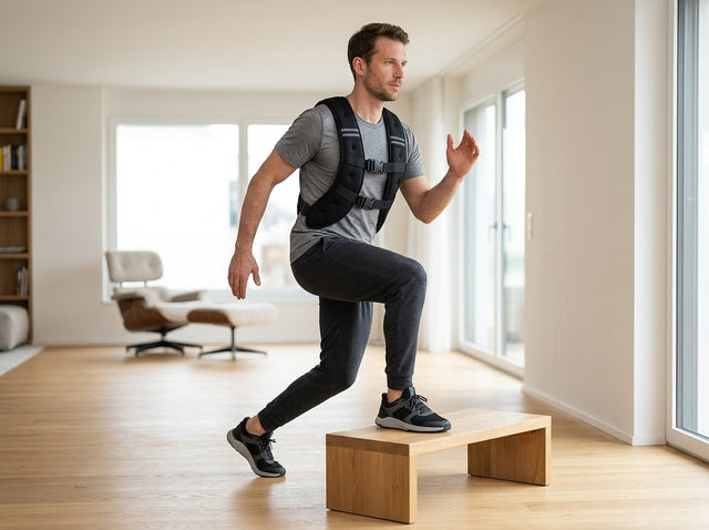 Step-ups und Treppensteigen mit Weste auf dem Gewichtsweste