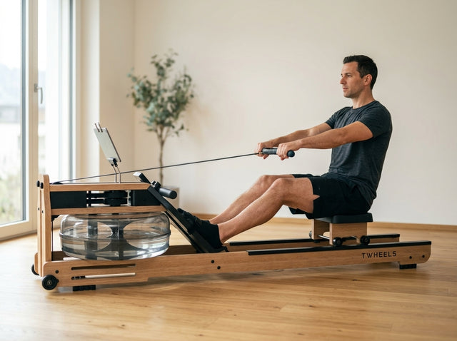 10-Minuten-Einstieg mit Pausen auf dem Wasserrudergerät aus Eichenholz – TWHEELS