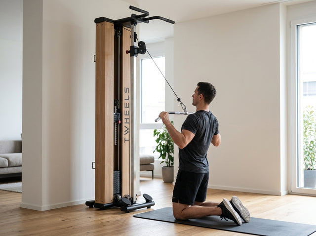 Latzug (Lat Pulldown) auf dem Fitness Seilzugturm aus Eichenholz – TWHEELS
