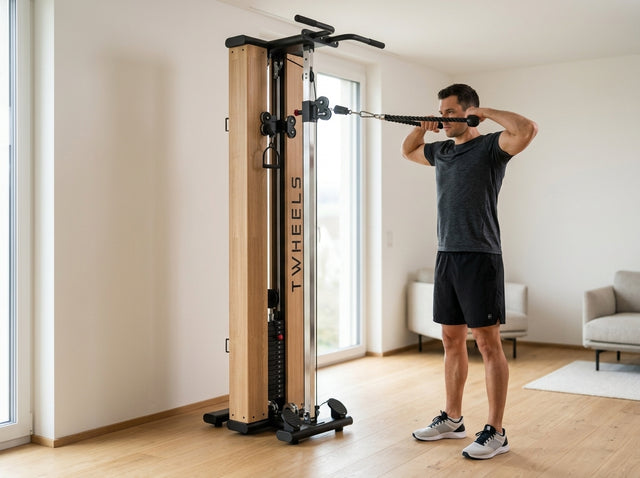 Face Pull (Seilzug zum Gesicht) auf dem Fitness Seilzugturm aus Eichenholz – TWHEELS