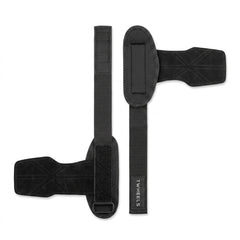 Paar schwarze TWHEELS Zughilfen mit Leder-Handschutz auf weissem Hintergrund.